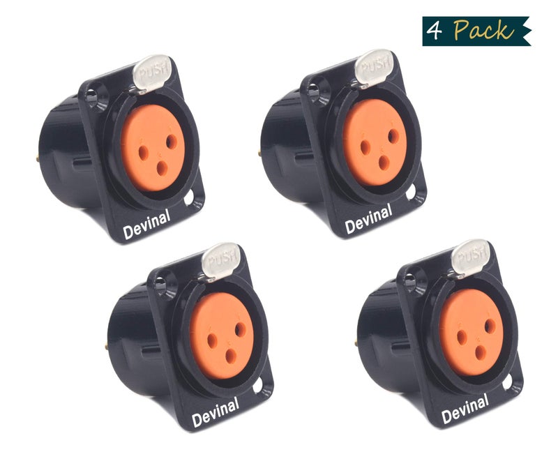 Devinal XLR Female Jack 3 Pin - Chassis Panel Mount Jacks D Series Size, Black Metal Housing - Fits Series D Pattern Holes Audio Studio Connector - 4 Pack - Image 4